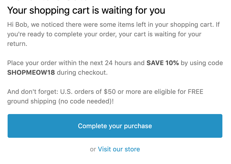 Adventure Cats store abandoned cart email