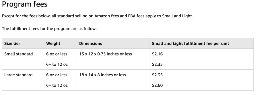 fba small and light fees