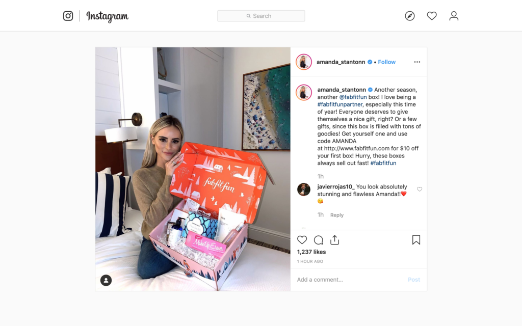 FabFitFun influencer Instagram post