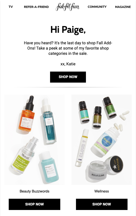 cross-selling in FabFitFun email