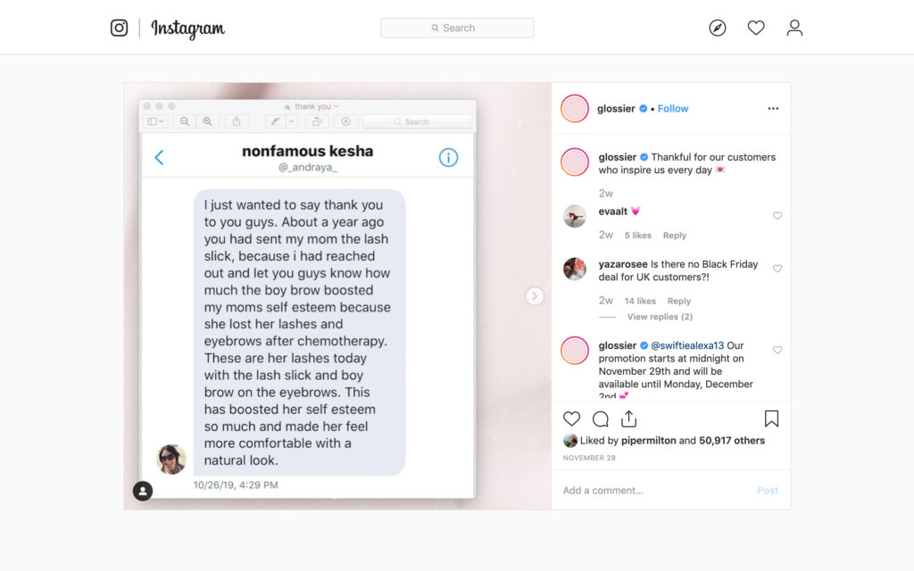 Glossier user-generated content on Instagram