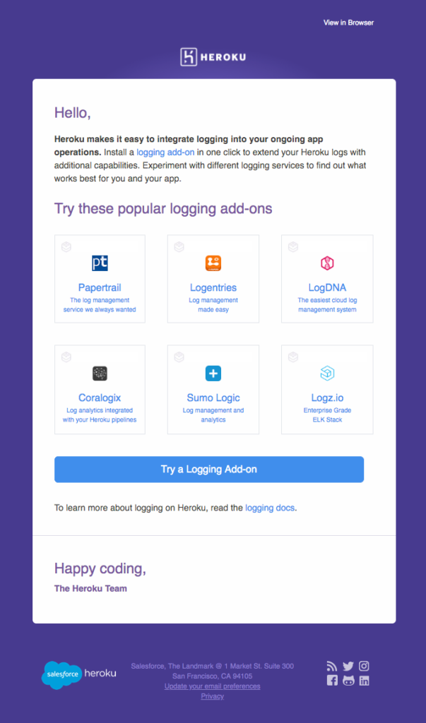 cross-selling in Heroku email