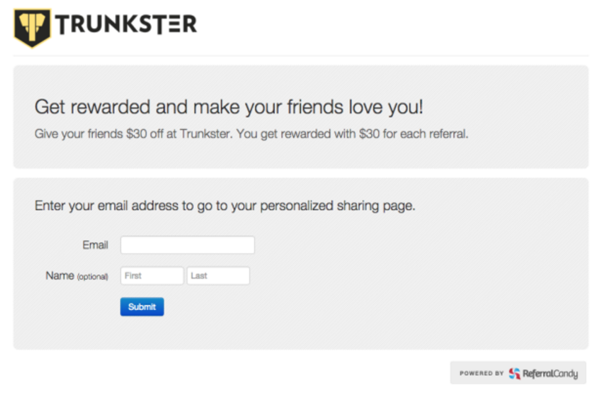 Trunkster ecommerce referral program example