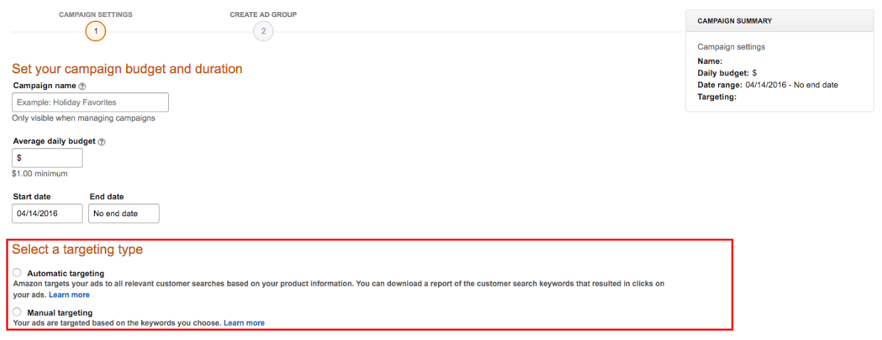 Amazon ppc how to select your targeting type