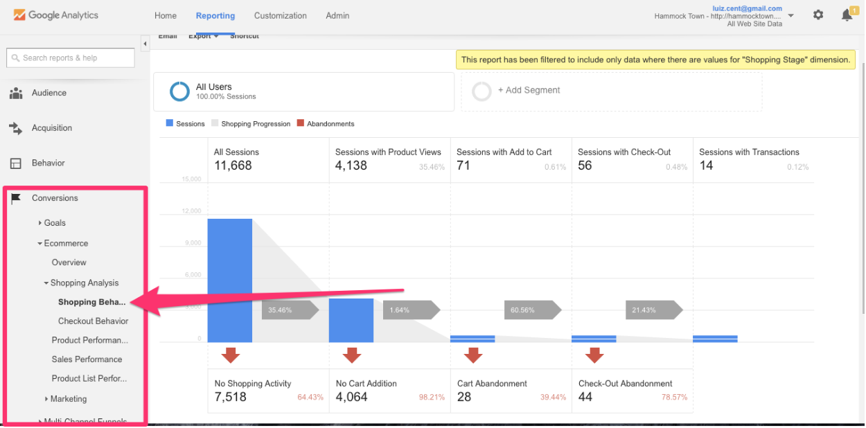 Shopping Behavior in Google Analytics