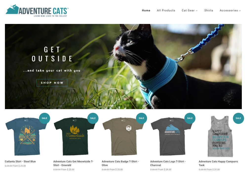 Adventure Cats Shopify store