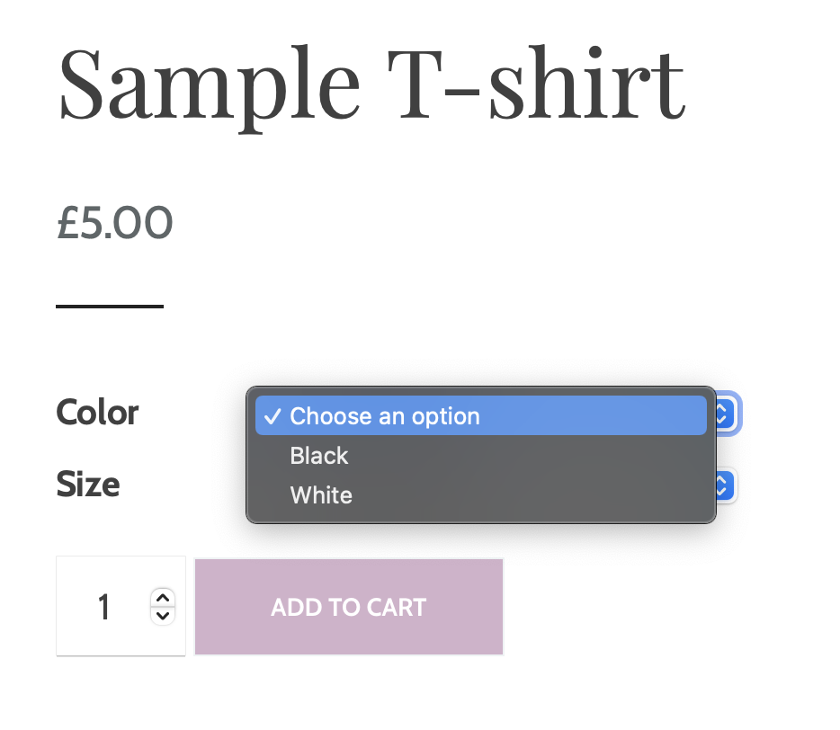 woocommerce variable product