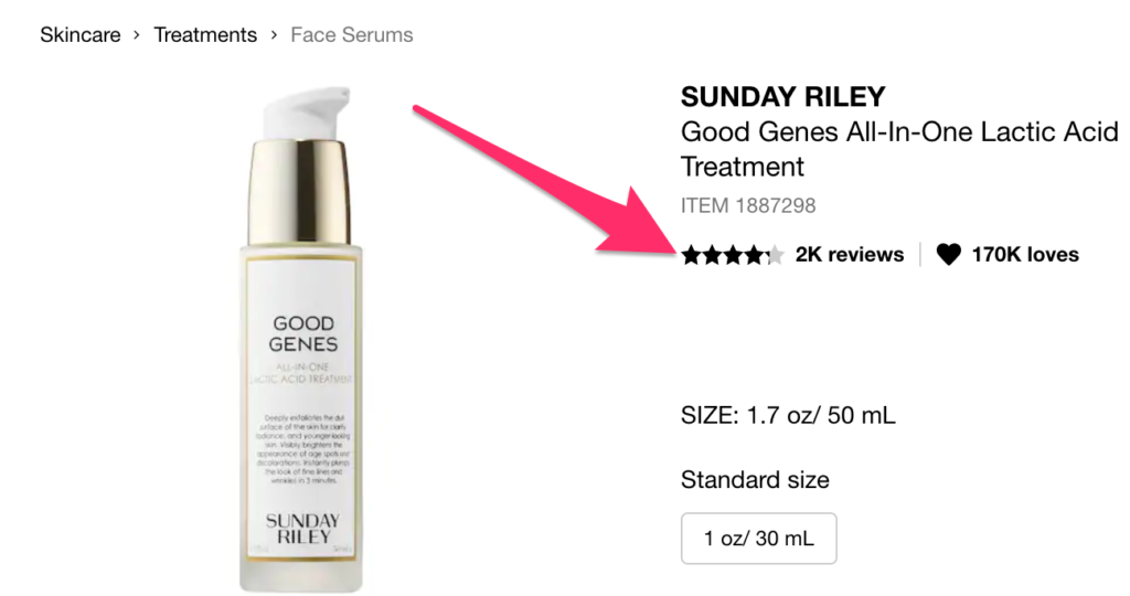 Sunday Riley Good Genes product reviews on Sephora