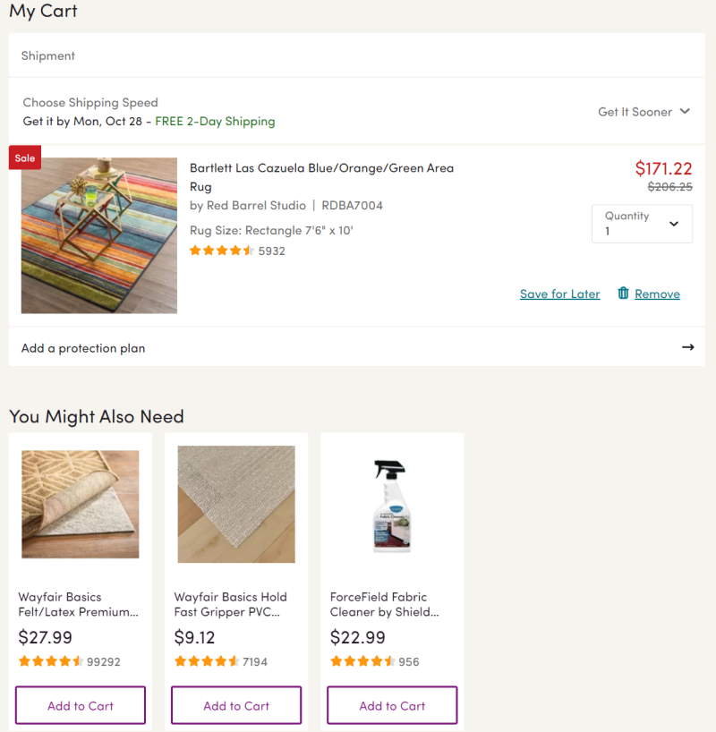 cross-selling on Wayfair product page