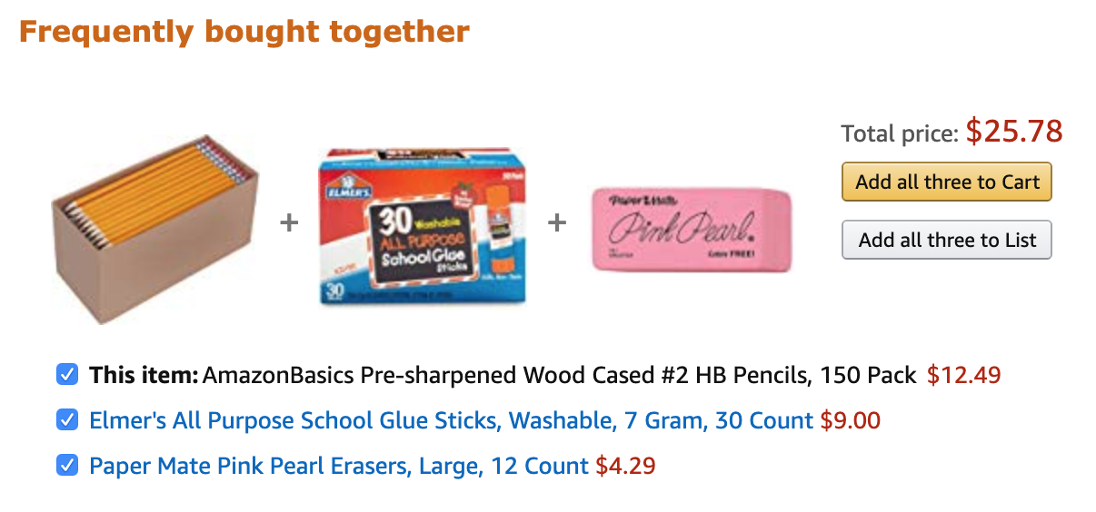 school supplies frequently bought together on amazon