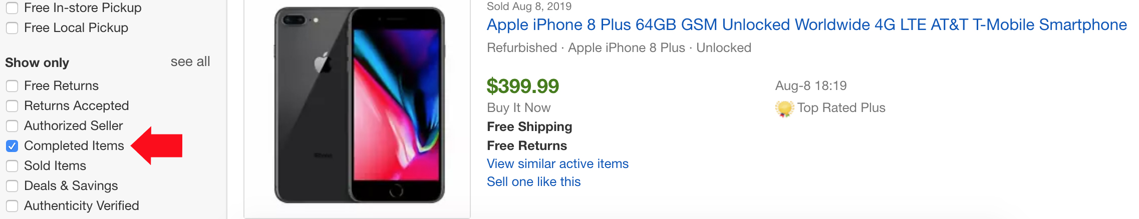 completed iPhone sale on ebay