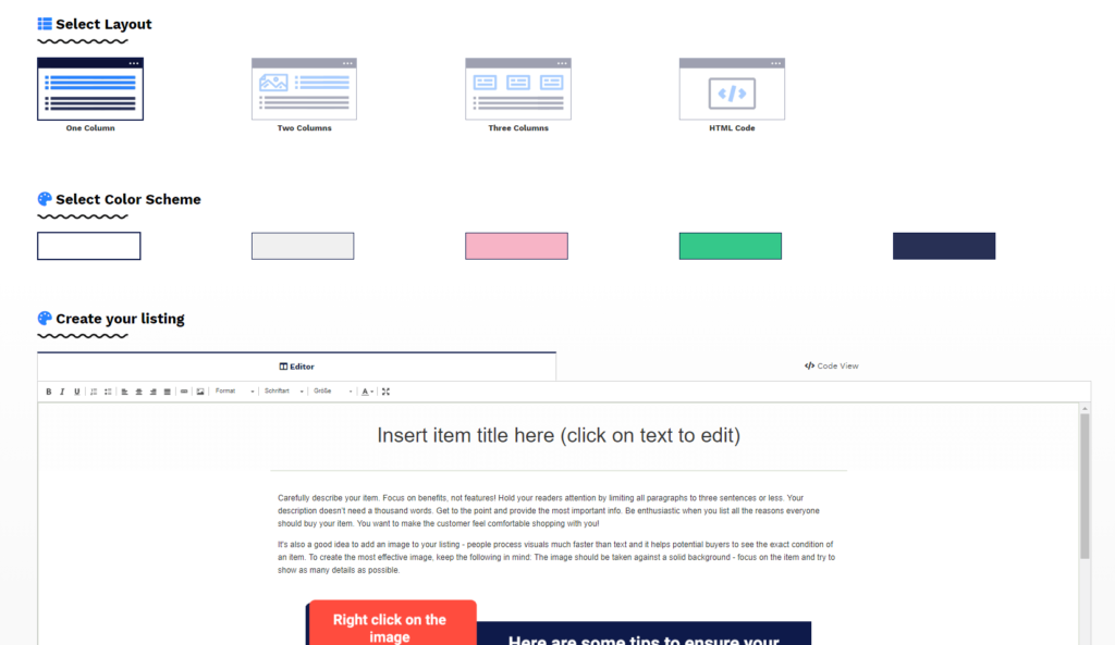Dewiso app for building eBay HTML templates