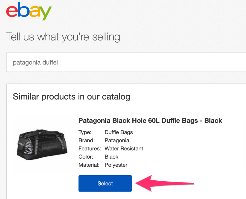select product for ebay listing
