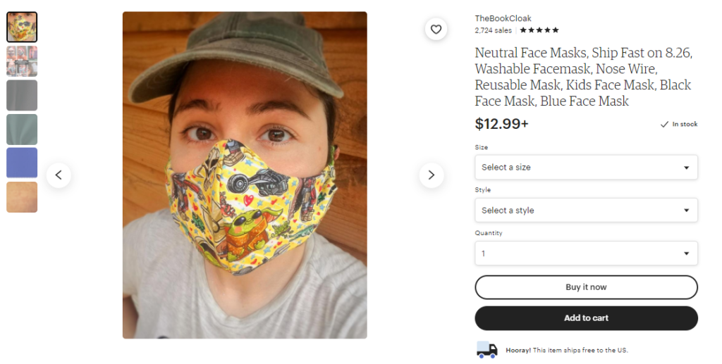 face masks from The Book Cloak on Etsy
