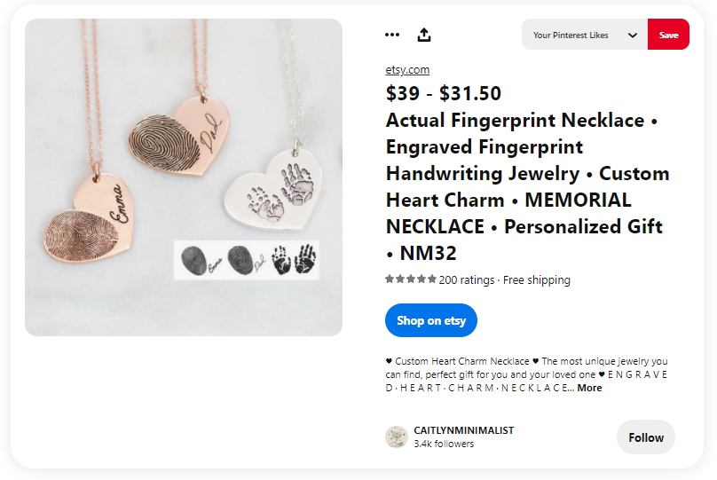 fingerprint necklace on etsy