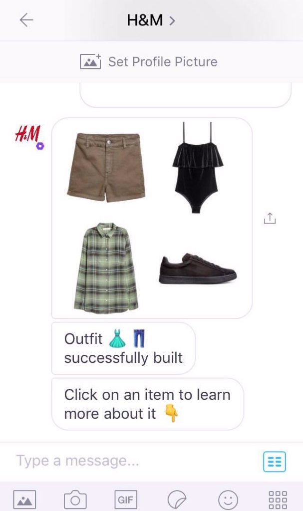 H&M uses an AI chatbot on Kik to ask their customers questions about their style to customize their experience.