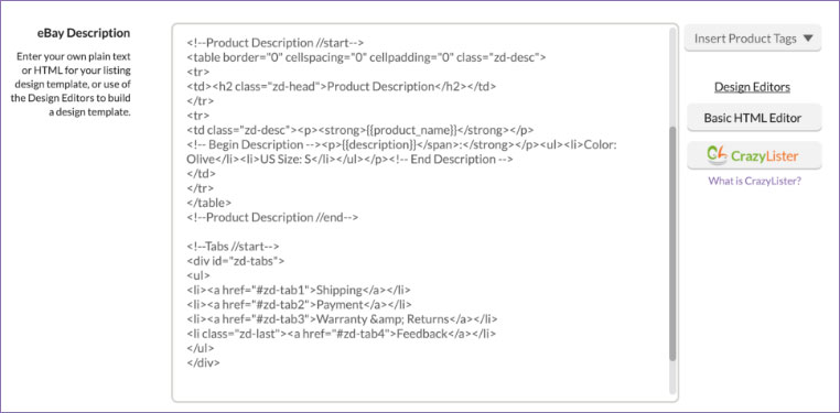 Custom HTML Editor Screen
