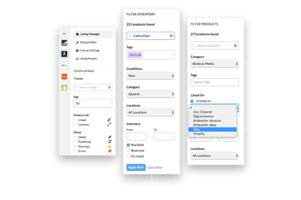 Listing tool with filters for multi channel ecommerce Ecommerce listing software with filters for multichannel sales
