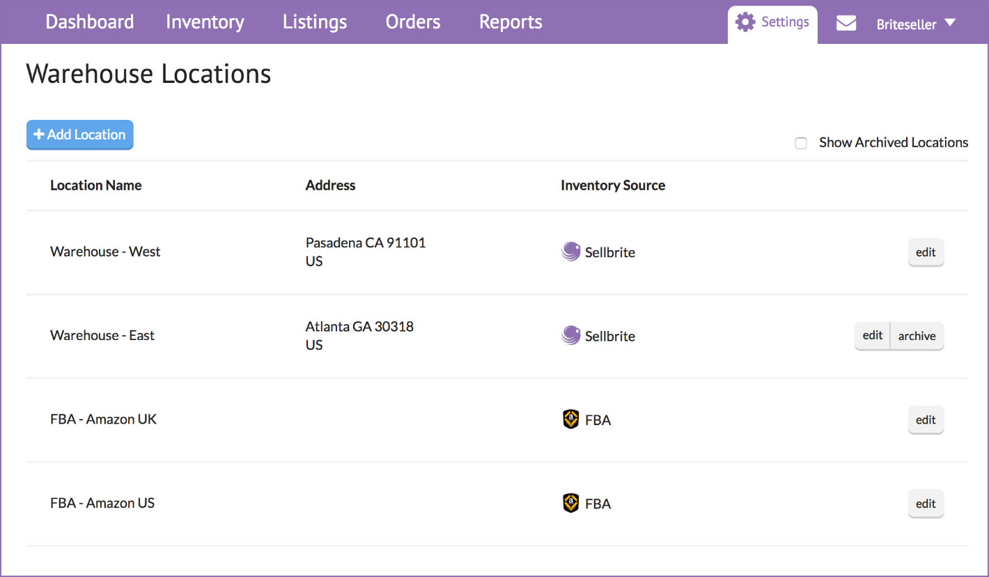 Sellbrite warehouse locations