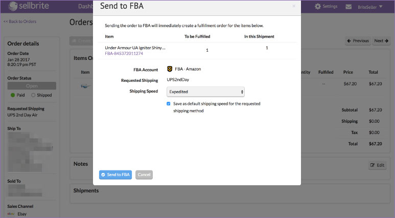 Send to FBA Screen