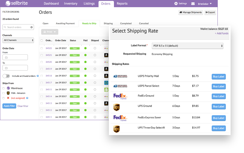 Shipping Control Screen