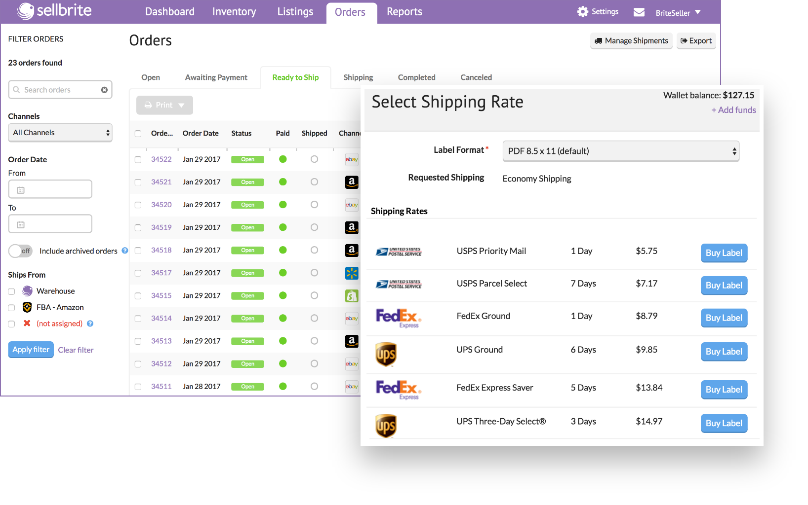 Sellbrite shipping rates
