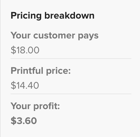 Printful tank top pricing