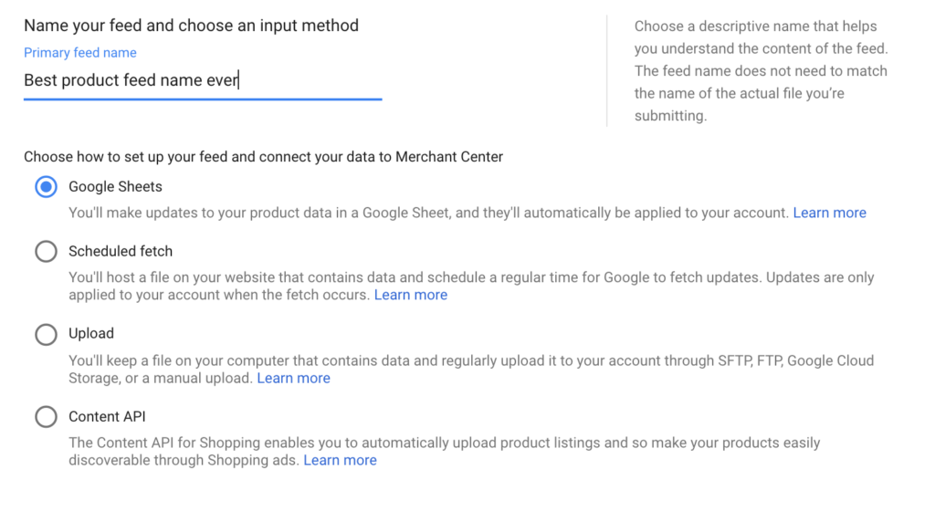 product feed input method