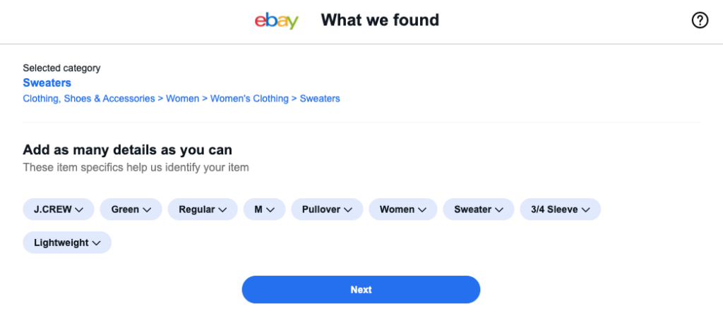 select ebay category