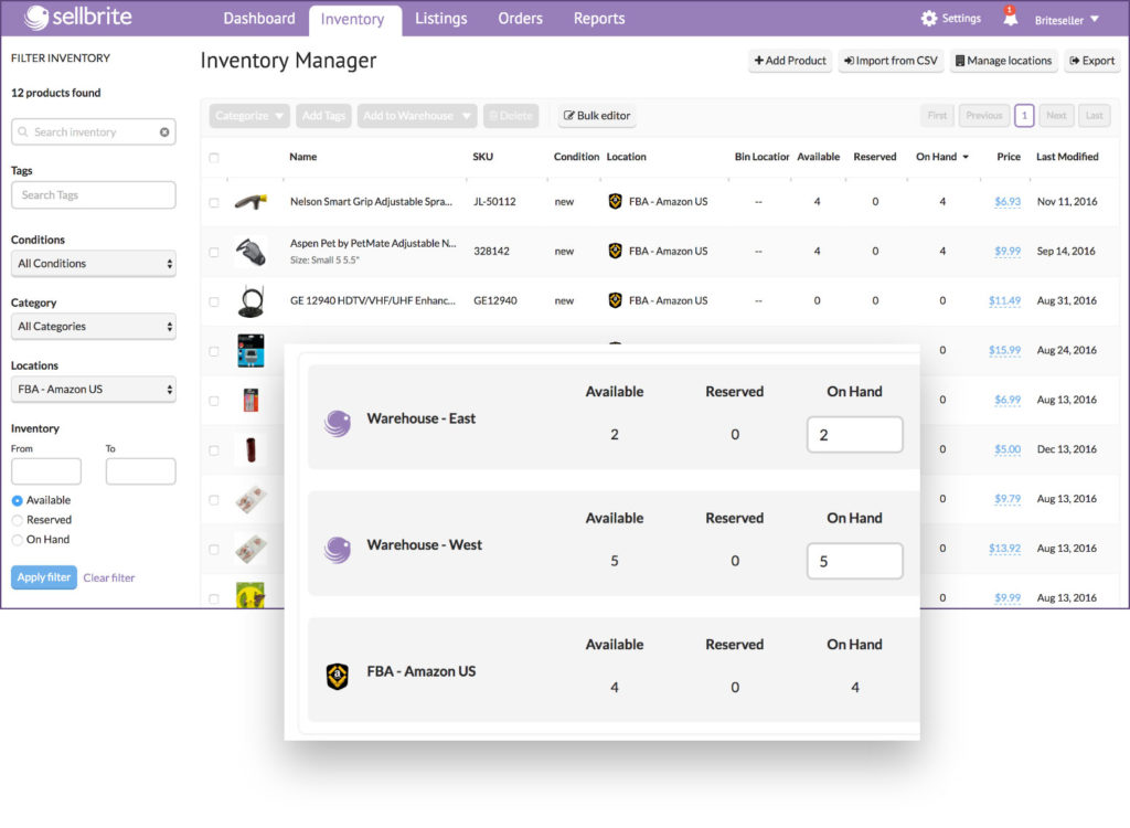 Sellbrite inventory management