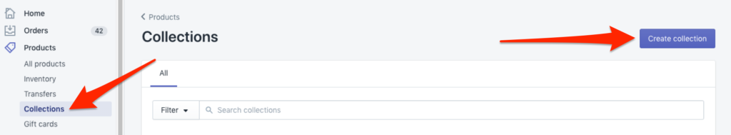 shopify add collection