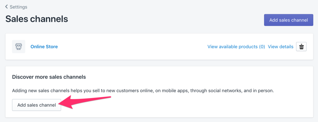 Shopify add sales channel
