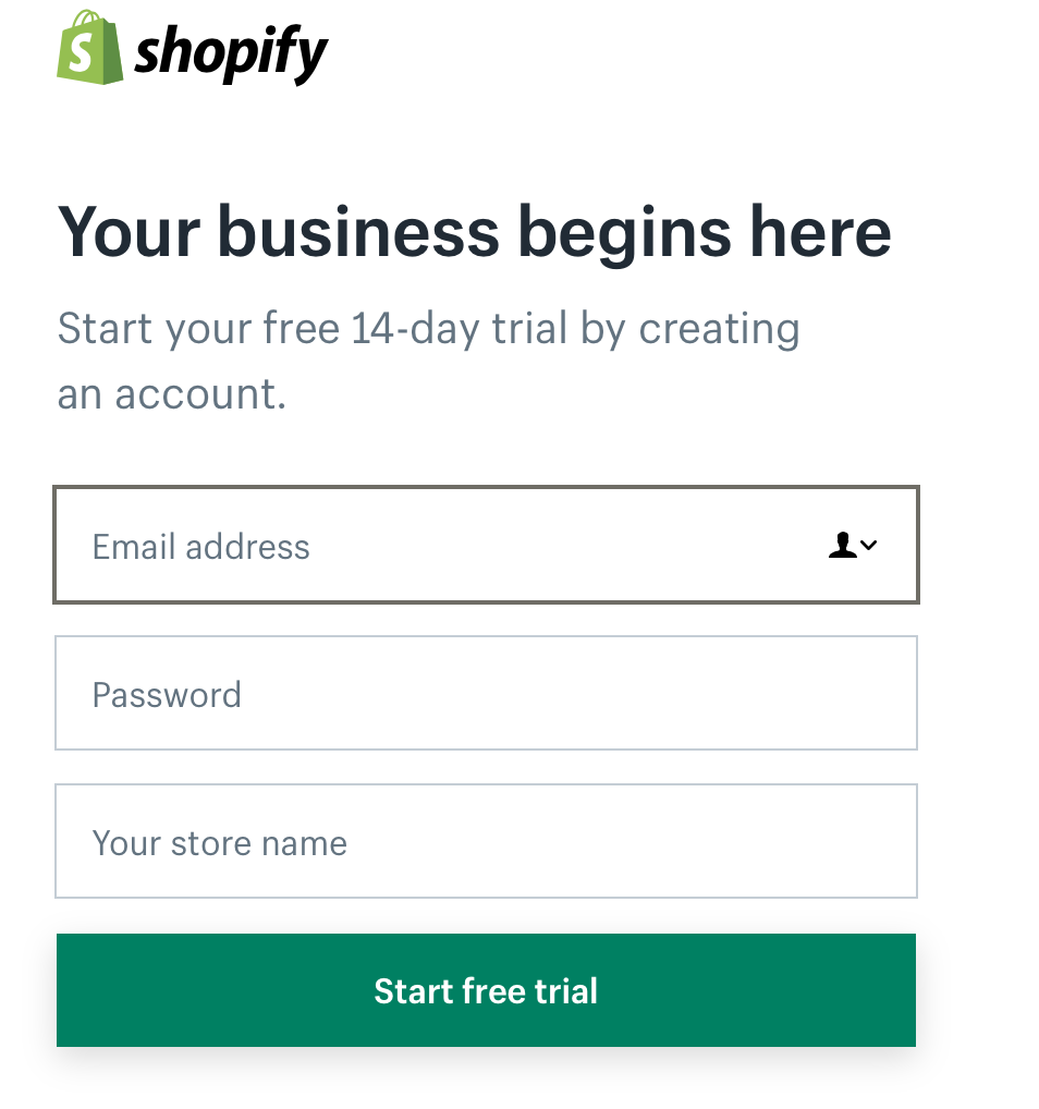 start 14-day Shopify trial